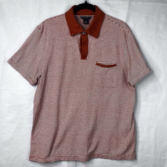 Banana Republic Cotton Linen SS Polo Men Sz L Burnt Orange Stripped Summer - Picture 1 of 11